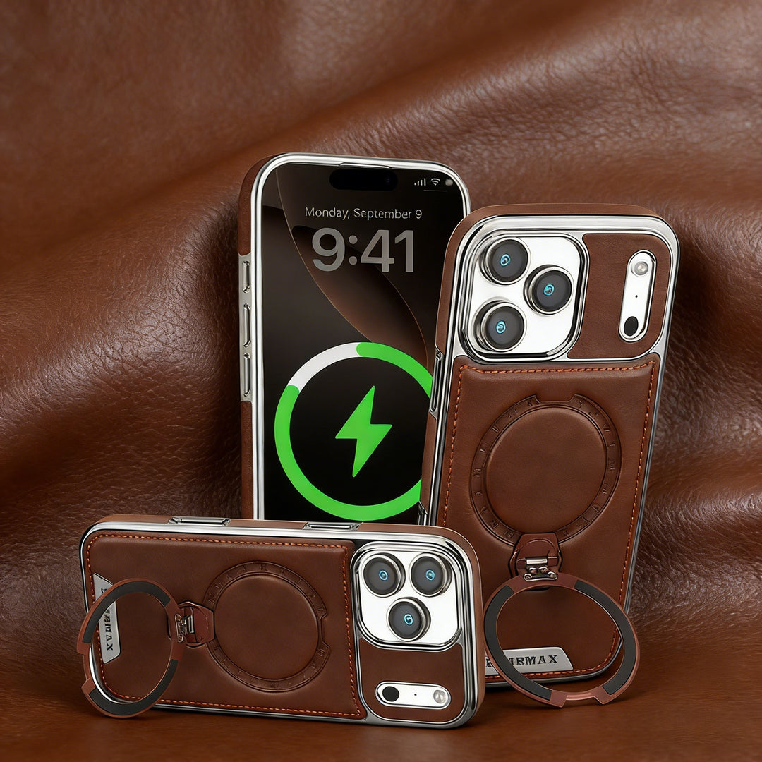 Luxurious Leather Magnetic Ring Stand Case