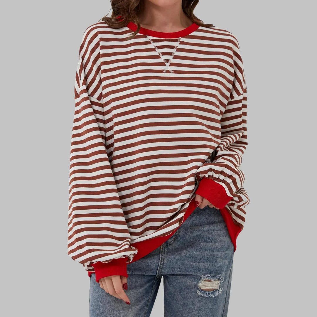 Striped Sweatshirt – Casual Long Sleeve Round Neck Pullover