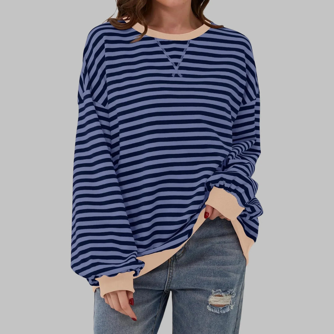 Striped Sweatshirt – Casual Long Sleeve Round Neck Pullover