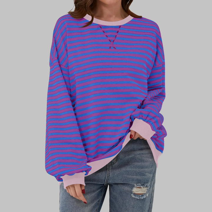 Striped Sweatshirt – Casual Long Sleeve Round Neck Pullover