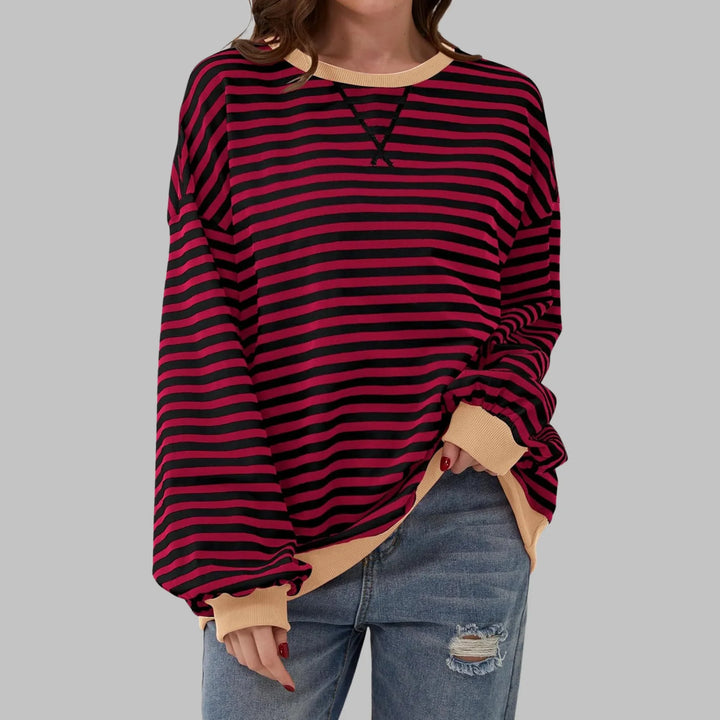 Striped Sweatshirt – Casual Long Sleeve Round Neck Pullover