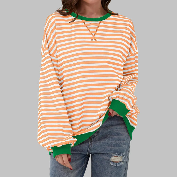 Striped Sweatshirt – Casual Long Sleeve Round Neck Pullover