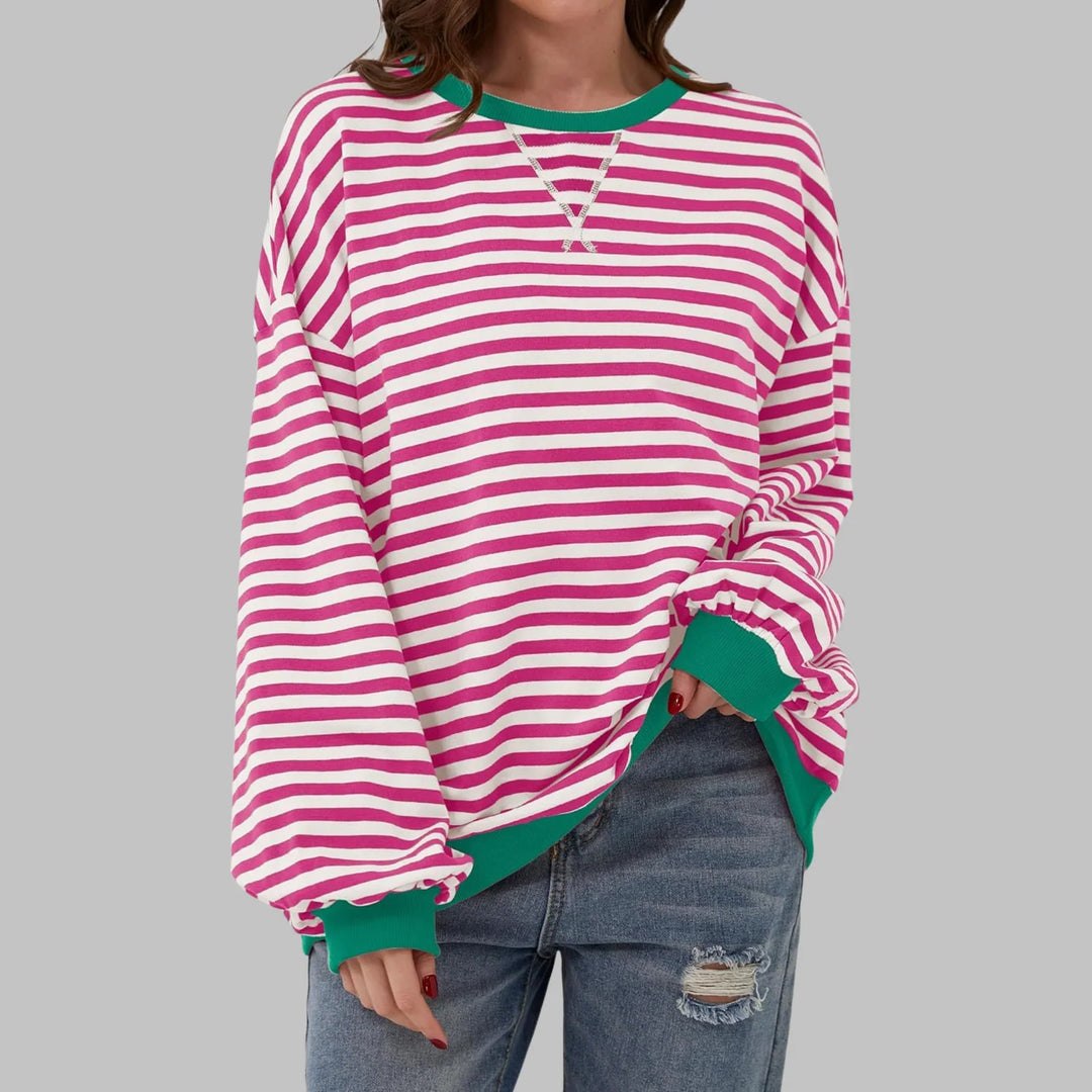 Striped Sweatshirt – Casual Long Sleeve Round Neck Pullover