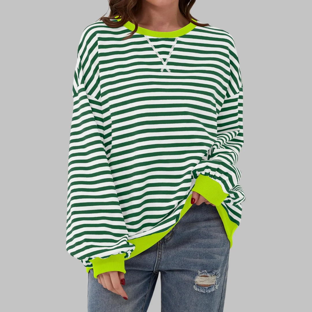 Striped Sweatshirt – Casual Long Sleeve Round Neck Pullover