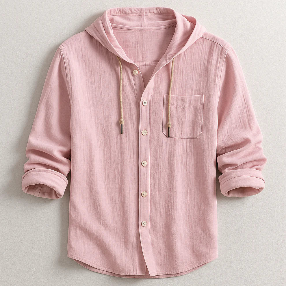 Hooded Button-Up Shirt – Lightweight Casual Long Sleeve Top for Daily Wear