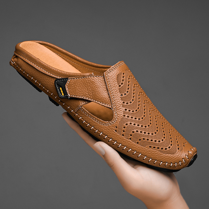 Men’s Breathable Leather Sandals – Slip-On Casual Comfort Shoes