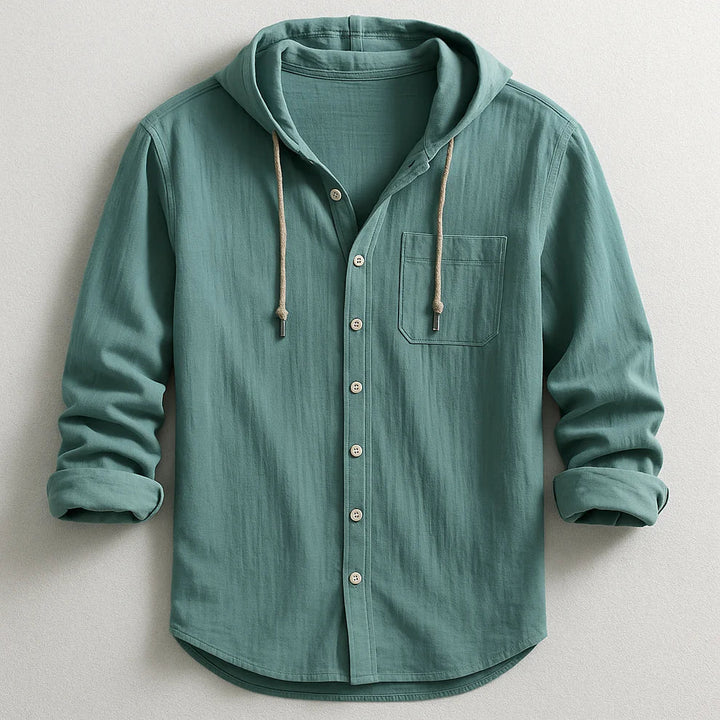 Hooded Button-Up Shirt – Lightweight Casual Long Sleeve Top for Daily Wear