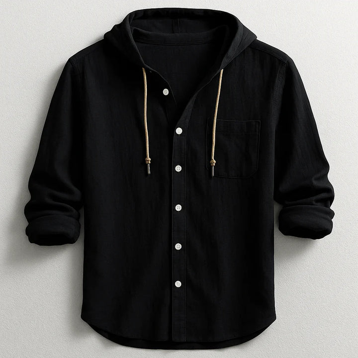Hooded Button-Up Shirt – Lightweight Casual Long Sleeve Top for Daily Wear