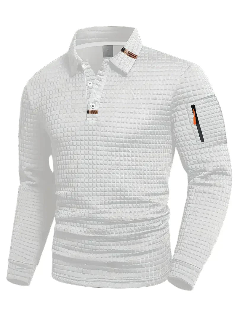 Textured Long-Sleeve Polo With Sleeve Zip Pocket