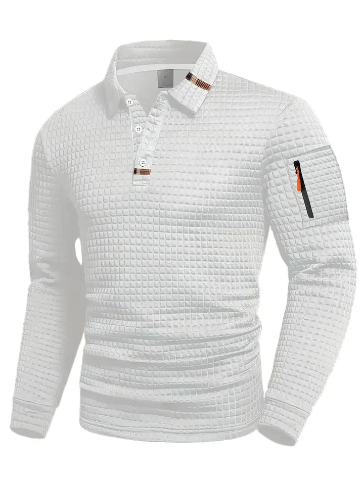 Textured Long-Sleeve Polo With Sleeve Zip Pocket