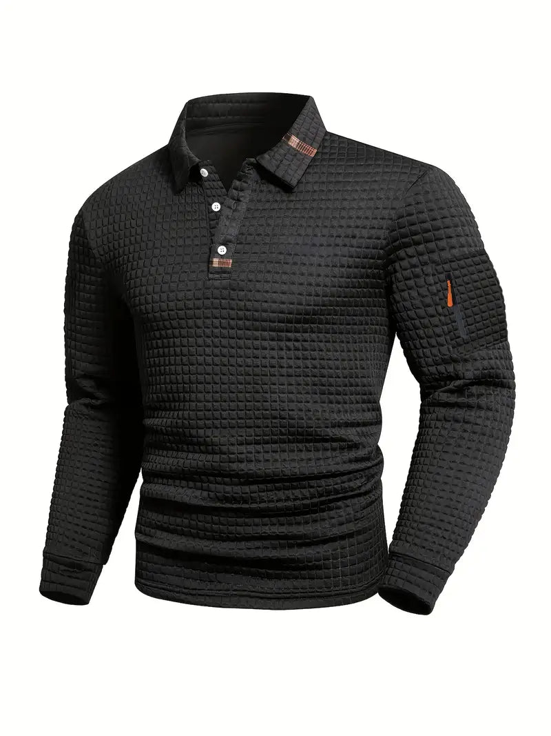 Textured Long-Sleeve Polo With Sleeve Zip Pocket