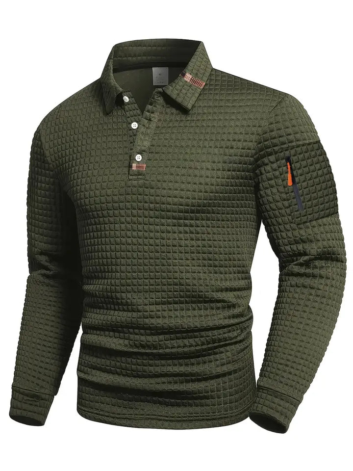 Textured Long-Sleeve Polo With Sleeve Zip Pocket