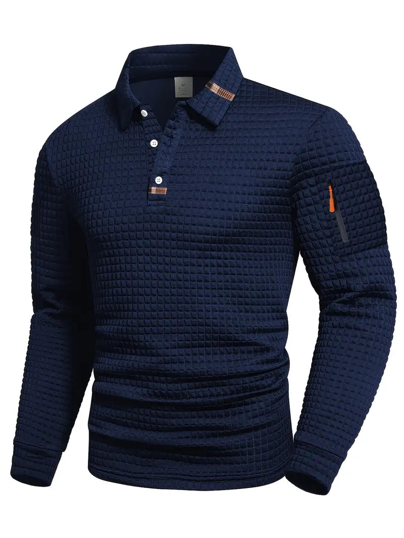 Textured Long-Sleeve Polo With Sleeve Zip Pocket