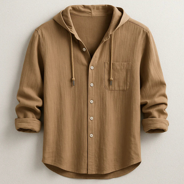 Hooded Button-Up Shirt – Lightweight Casual Long Sleeve Top for Daily Wear