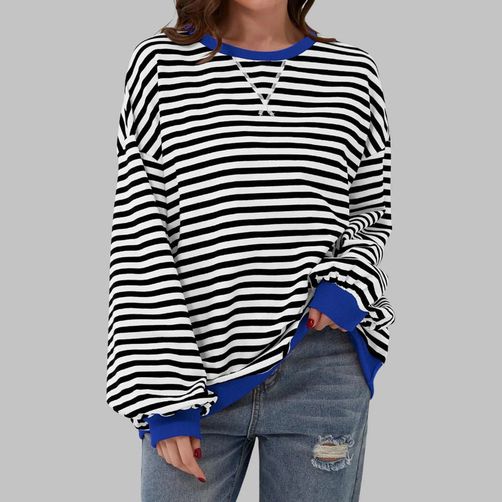 Striped Sweatshirt – Casual Long Sleeve Round Neck Pullover