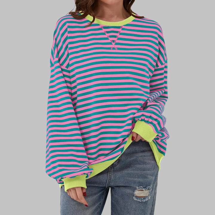 Striped Sweatshirt – Casual Long Sleeve Round Neck Pullover