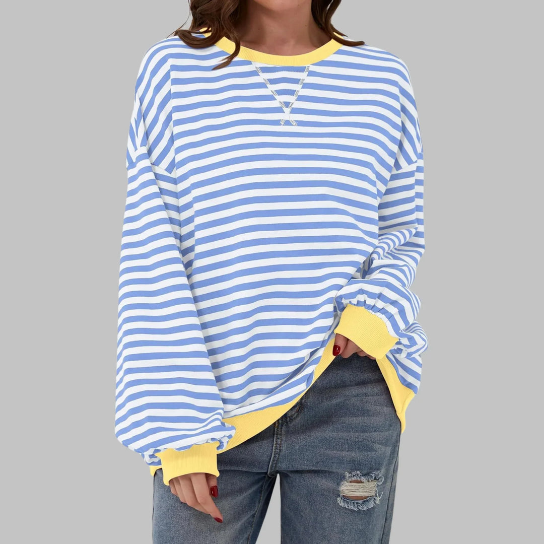 Striped Sweatshirt – Casual Long Sleeve Round Neck Pullover