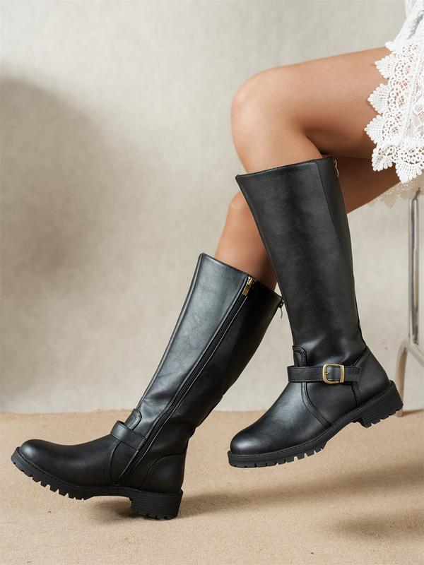 Elegant Knee-High Boots – Classic Buckle Detail Winter Footwear
