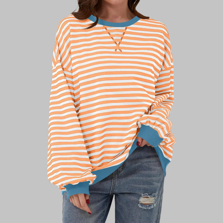 Striped Sweatshirt – Casual Long Sleeve Round Neck Pullover