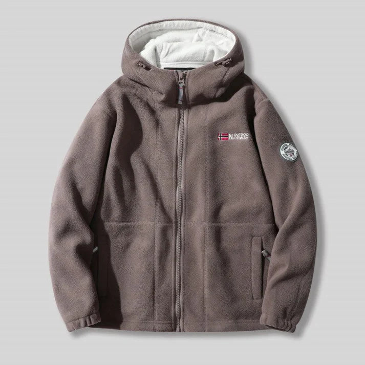 Double-Layer Fleece Hooded Jacket – Warm Zip-Up Outdoor Winter Coat