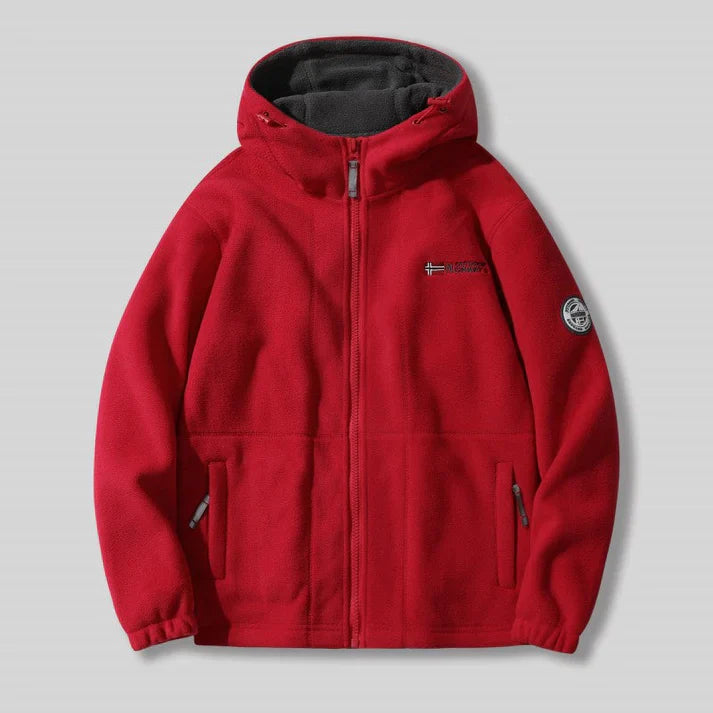 Double-Layer Fleece Hooded Jacket – Warm Zip-Up Outdoor Winter Coat