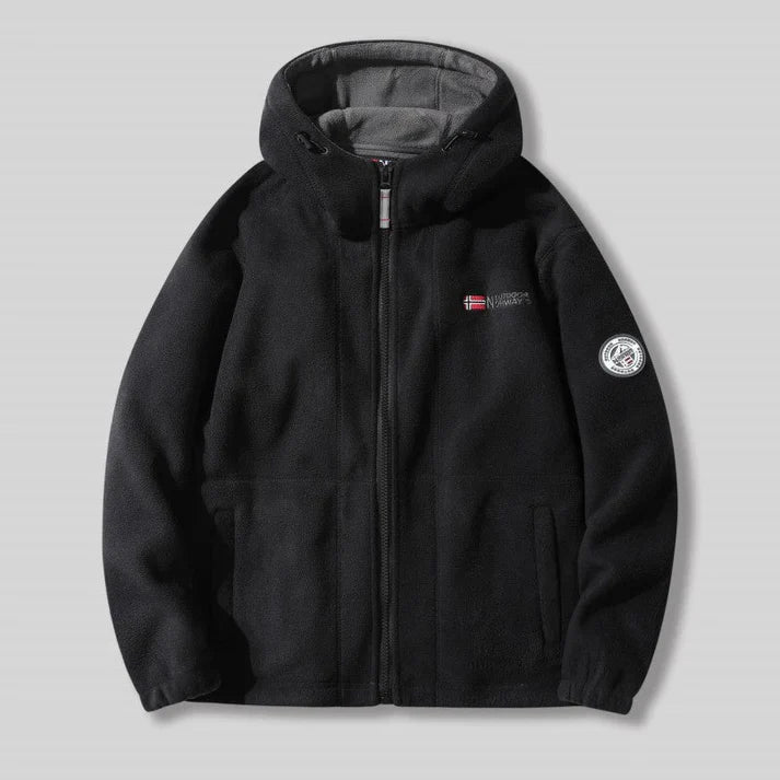 Double-Layer Fleece Hooded Jacket – Warm Zip-Up Outdoor Winter Coat