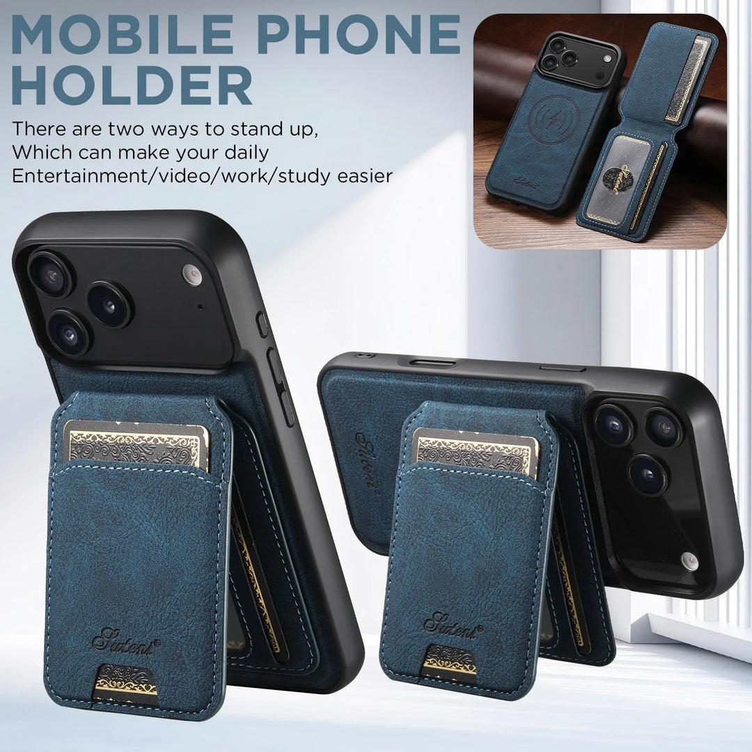 Magnetic Leather Wallet Case for iPhone – Slim, Protective Cardholder with Stand