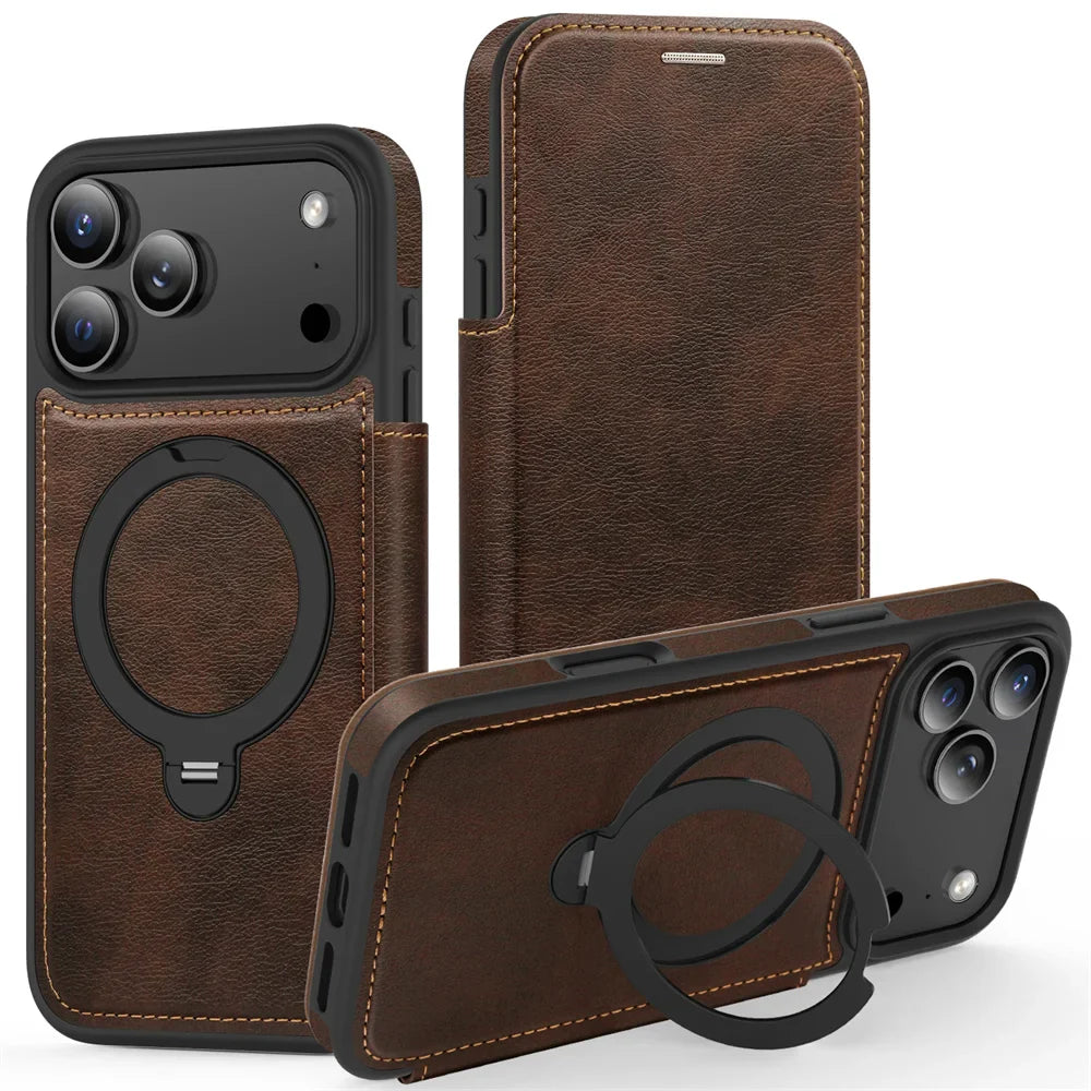Premium Leather MagSafe Wallet Case with Built-In Kickstand