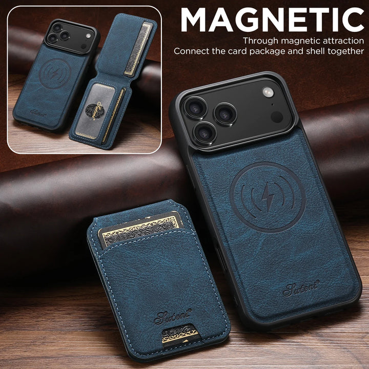 Magnetic Leather Wallet Case for iPhone – Slim, Protective Cardholder with Stand