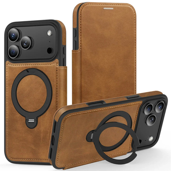 Premium Leather MagSafe Wallet Case with Built-In Kickstand