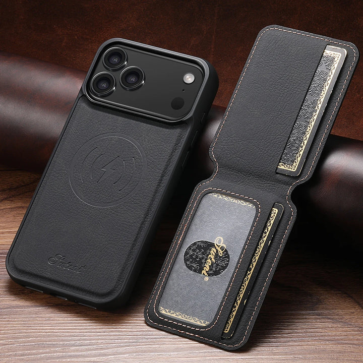 Magnetic Leather Wallet Case for iPhone – Slim, Protective Cardholder with Stand