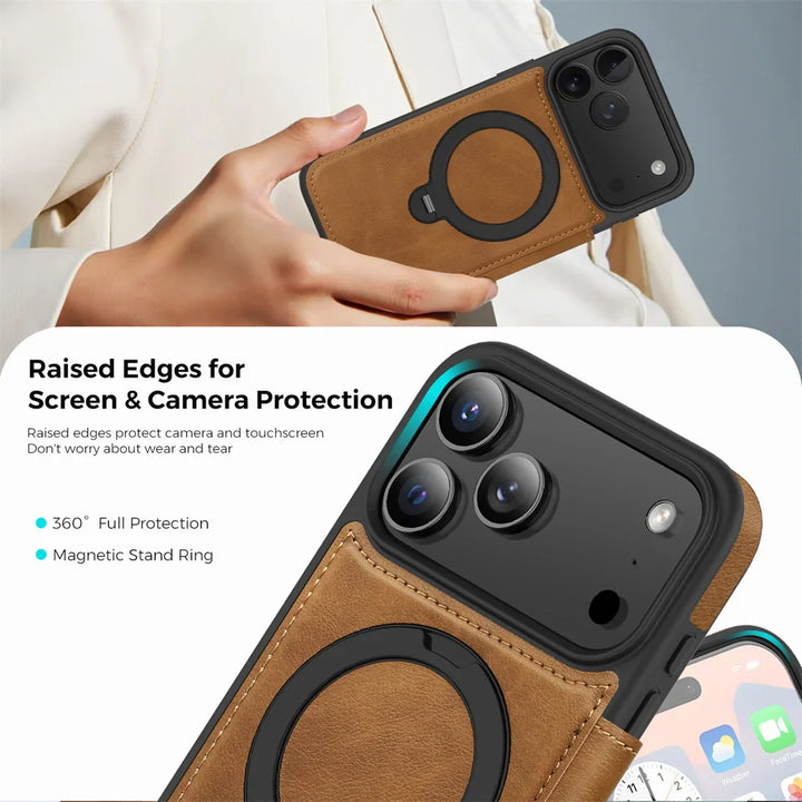 Premium Leather MagSafe Wallet Case with Built-In Kickstand
