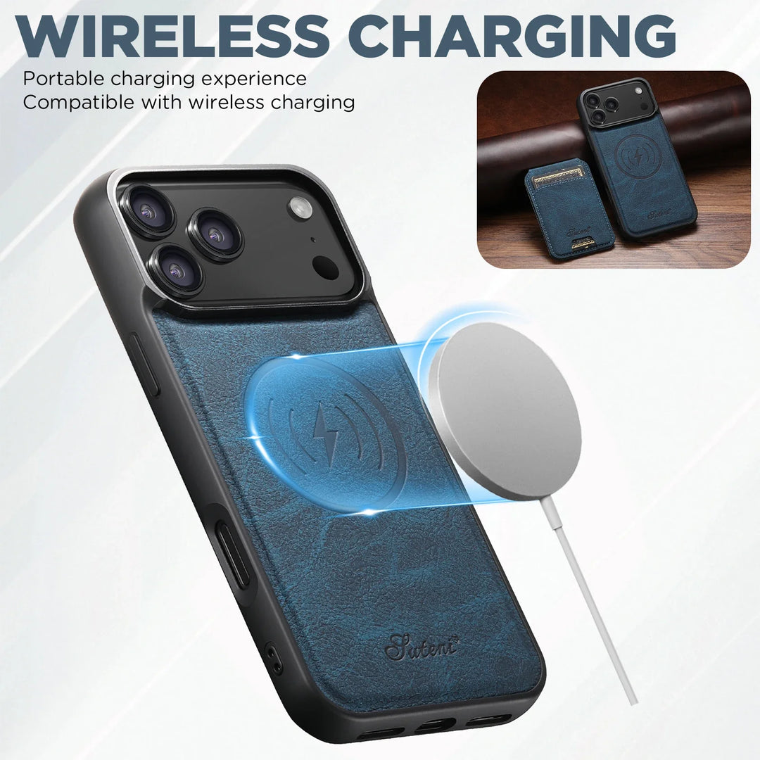 Magnetic Leather Wallet Case for iPhone – Slim, Protective Cardholder with Stand