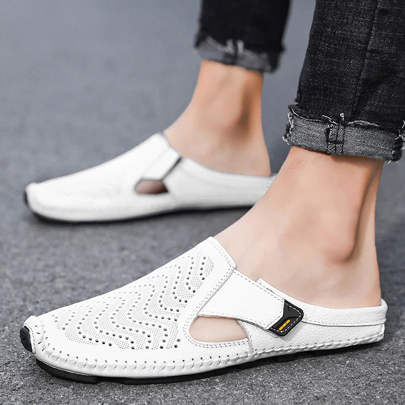 Men’s Breathable Leather Sandals – Slip-On Casual Comfort Shoes