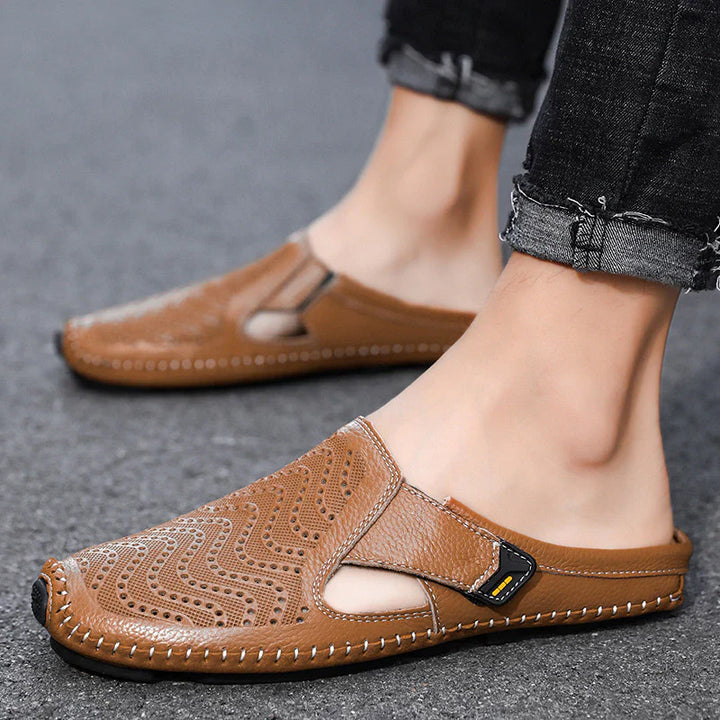 Men’s Breathable Leather Sandals – Slip-On Casual Comfort Shoes