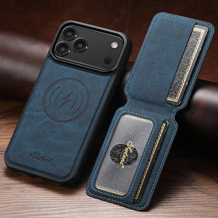 Magnetic Leather Wallet Case for iPhone – Slim, Protective Cardholder with Stand