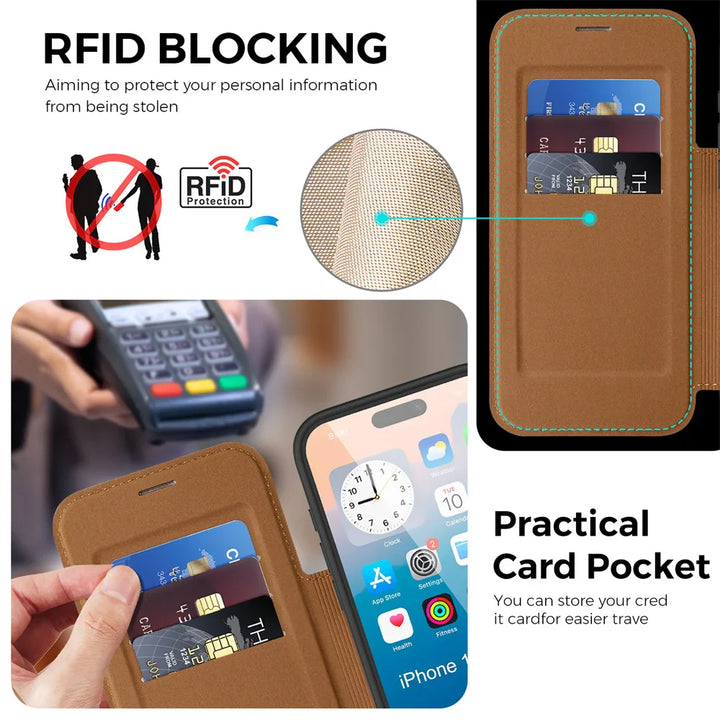 Premium Leather MagSafe Wallet Case with Built-In Kickstand