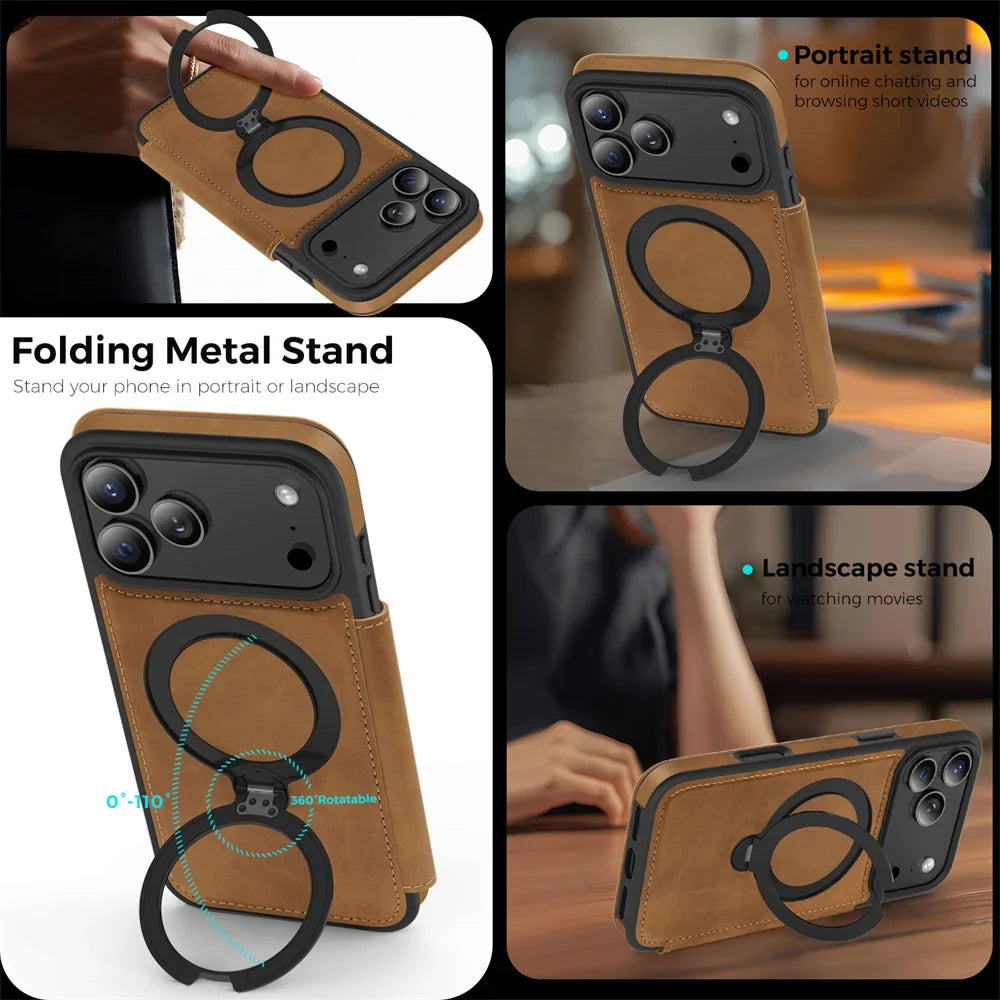 Premium Leather MagSafe Wallet Case with Built-In Kickstand