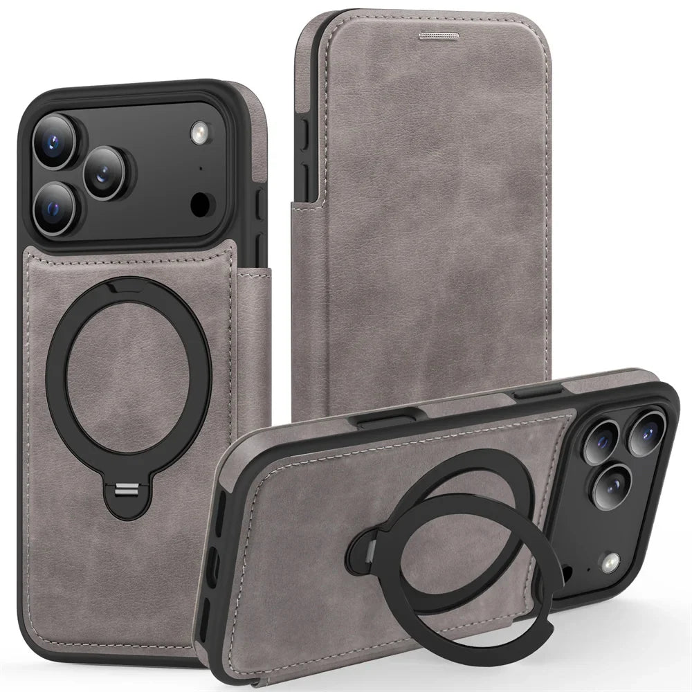 Premium Leather MagSafe Wallet Case with Built-In Kickstand