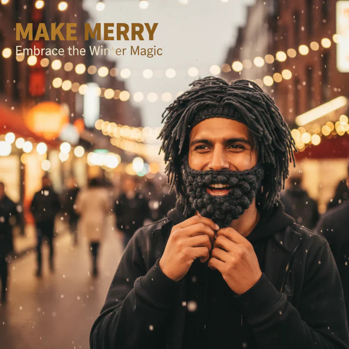 Punk Costume Beanie – Knit Hat with Attached Wig & Beard for Parties