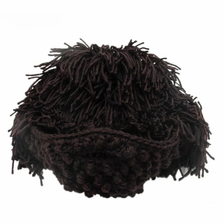 Punk Costume Beanie – Knit Hat with Attached Wig & Beard for Parties
