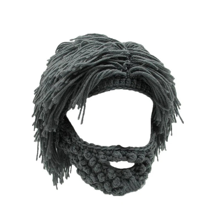 Punk Costume Beanie – Knit Hat with Attached Wig & Beard for Parties