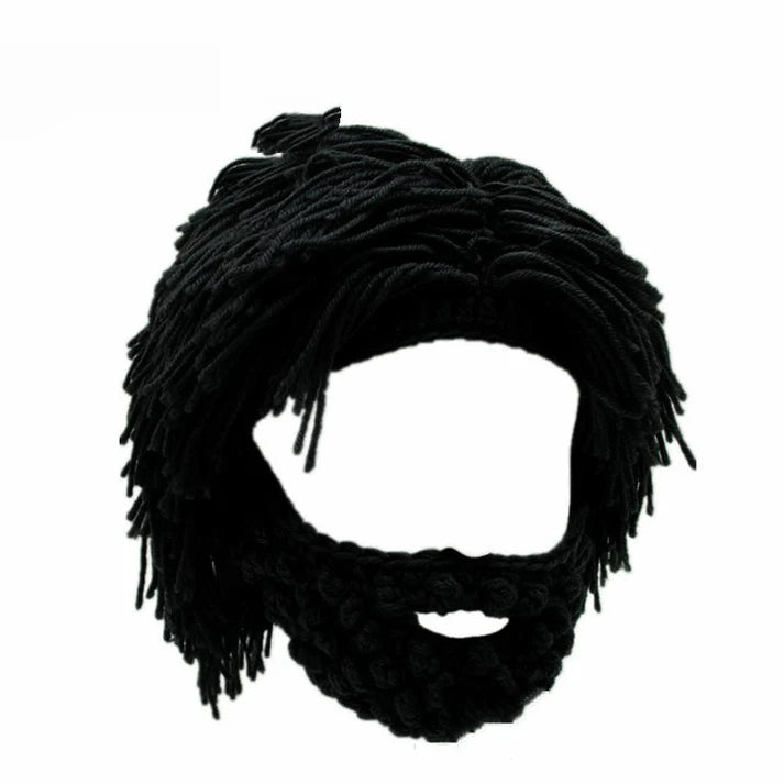 Punk Costume Beanie – Knit Hat with Attached Wig & Beard for Parties