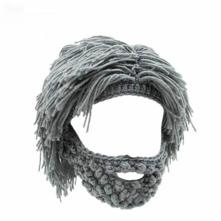 Punk Costume Beanie – Knit Hat with Attached Wig & Beard for Parties