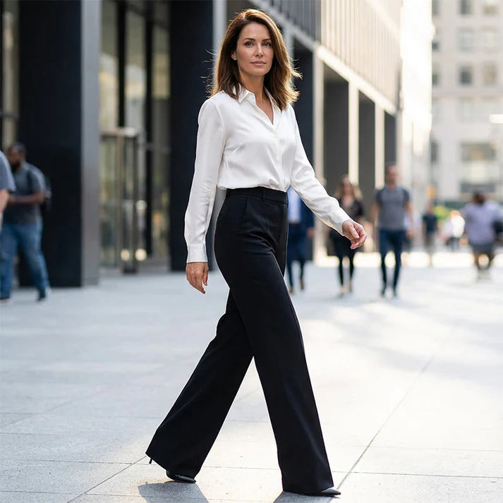 High-Waist Dress Pants – Elegant Wide-Leg Women’s Trousers for Work